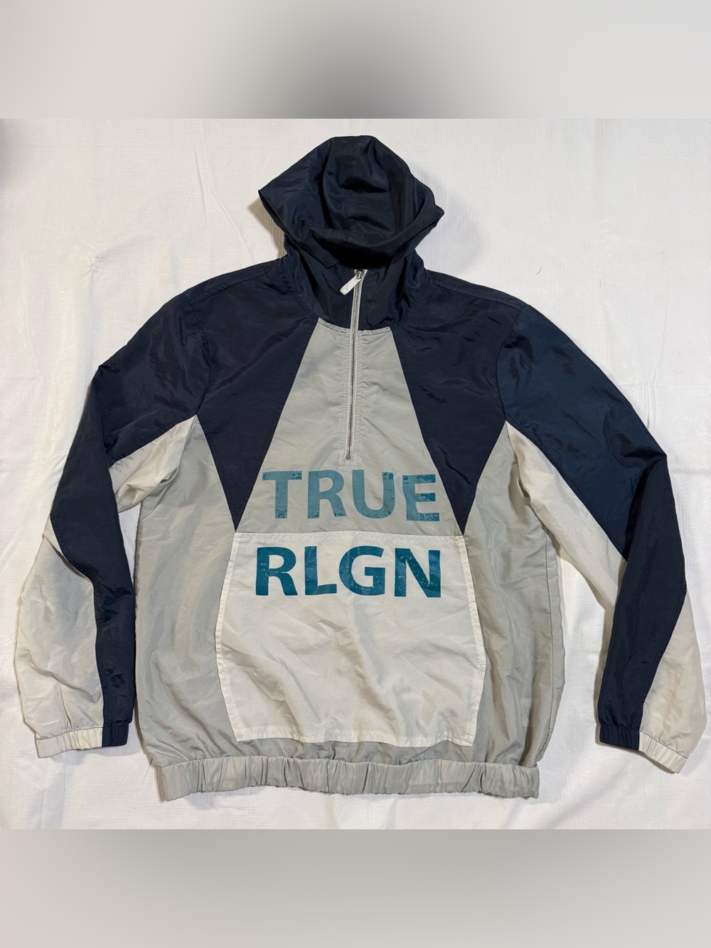 True Religion Navy, Light Gray & Teal Colorblock Windbreaker men Small size